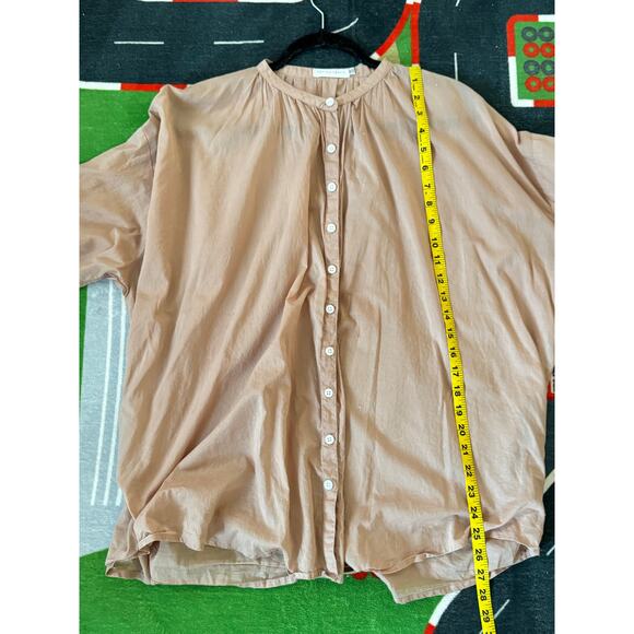 MYSAYANG Handmade 100% Cotton Button Front Blouse One Size Tan - Picture 4 of 8